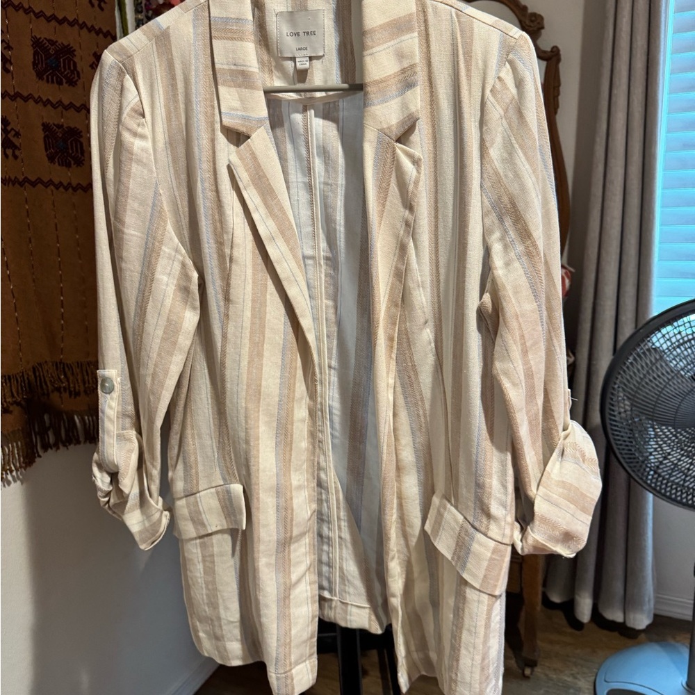 Love Tree Women's Beige Striped Blazer